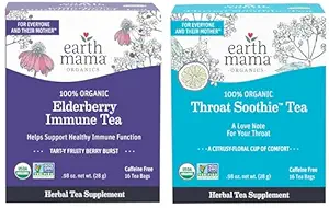 Earth Mama Organic Elderberry Immune Tea + Bio Throat SmoothieTM Tee für Wellness-Unterstützung | Sicher für Stillen, Schwangerschaft und Kinder, 16 Zähler (Pack von 2)