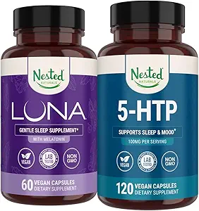 Nested Naturals Luna Sleep Supplement (60 Vegan Kapseln) & 5-HTP 100mg (120 Vegan Kapseln) für verbesserten Schlaf, Entspannung & Stimmung