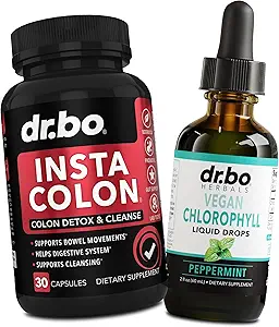 Colon Cleanser Detox & Chlorophyl Flüssigkeitstropfen - 15 Tage Colon reinigen Pillen mit Ginger, flüssige Chlorophyll Tropfen Körper Odor intern Deodorant - Poop Bowel Bewegung ergänzt Darm Gut Unterstützung