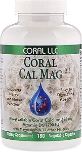Coral Cal-Mag - Bioverfügbare Coral Calcium mit Magnesium in einem 2:1 Ratio und 1200 internationale Einheiten von Vitamin D3-180 vegetarische Kapseln