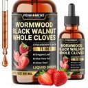 11in1 Wormwood Liquid Drops - Black Walnut Wormwood Liquid Extract with Whole Cloves, Reishi, Peppermint, Oregano, Aloe Vera, Anise Seed - 2 FL OZ - 60 Tage Versorgung - Erdbeer Flavor