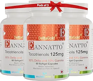 WELLNESS EXTRACT Eannatto Tocotrienols Vitamin E ergänzt Tocopherol Free, Non-GMO, Gluten Free & Antioxidant125MG 60 Softgels (Pack mit 3)