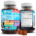 Ashwagandha Maca Root Gummis mit Fenugreek Hibiscus Slippery Elm Saffron Extract & Beta Carotene | Peach Flavor Vegan Gummy Vitamins Adaptogen Cortisol Supplement Energlo von Clean Nutra