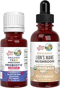 MaryRuth Organics Precision Probiotic Drops für Teens (Raspberry) & Lion's Mane Drops | USDA Organic | Vitamins for Gut Health, kognitive Unterstützung, & Overall Wellness | Vegan, Non-GMO, Gluten Free