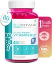 BIOVITALIA Vitamin B12 Kapseln Methyl-Cobalamin-Ergänzung 1000mg Pflanzen-basierte Kapseln - Unterstützung Nerve-Funktion & Stoffwechsel angereichert mit Weizen Gras Spirulina Beetroot - 60 Vegan Caps