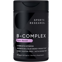 Sportforschung® Vitamin B-Komplex - Vollspektrum von B Vitaminen mit methyliertem B12 & Folat - Glutenfrei · Pflanzenbasiert · Non-GMO · Vegan-Friendly Formula - 60 Veggie Softgels