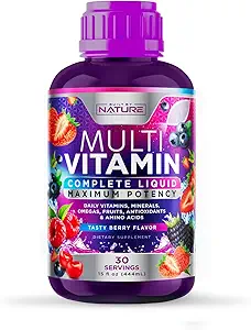 Flüssiges Multivitamin für Frauen, Männer und Kinder - Flüssige Vitamine Beilage für Erwachsene - Natürliches Multimineral - Vegan, Non-GMO, Glutenfrei, Zuckerfrei - Köstliche Berry Flavor - 15 Fl Oz, 30 Servierungen