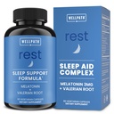 WellPath Rest Valerian Root Schlafhilfe für Erwachsene mit Melatonin & L-Theanine | Natürliche & Kräuter Schlaf Pillen mit extra Stärke | 5-HTP, Zitronenbalsam, Kamille, 60 Ct