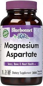 BlueBonnet Nutrition Magnesium Aspartate, Unterstützt gesunde Magnesium Levels, Soja & Gluten & Dairy Free, Non-GMO, Kosher Certified, Vegan, 100 Servierungen, Weiß, 200 Graf