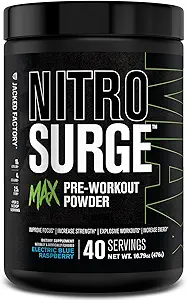 Jacked Factory Nitrosurge Max High Performance Pre Workout Powder - Pre Workout w/Nootropic Zutaten für intensiven Fokus, Pumpen, glatte Energie, Ausdauer - 40 Servierungen, Kirsche Bombe