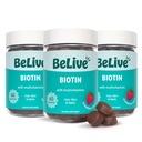 BeLive Biotin Gummies - Pelle, Chiodi & Vitamine Capelli con A, C, D, E, B12, Zinco, Folato & Inositol, Integratore Biotina per Antiinvecchiamento, Energia & Collagen Boost, Multivitamin Gummies - Strawberry | 3-Pack