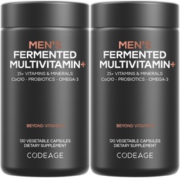 Codeage Men’s Daily Multivitamin – 25+ Essential Vitamins & Minerals, Organic Whole Foods, Probiotics, Omega-3, Zinc, Vitamins A, B, C, D, E & K, 2 Pack