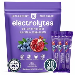 Keppi Elektrolyte Pulver-Packets – Blueberry Pomegranate 30 Servierungen – Keine Zucker Hydration Ergänzung mit Kalium, Magnesium, Natrium – Keto, Vegan, Fasting-Friendly, Zero Calorie Hydration Packets