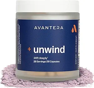 Avantera Unwind - Stress- und Schlafzusatz für Erwachsene - Unterstützt gesunde Stressniveaus und verbessern Schlafeffizienz - Magnesium, Melatonin, Ashwagandha, &amp; Mehr - 56 Vegan Kapseln