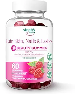 Steph's Pantry Biotin Gummis für Haare, Haut, Nägel, & Lashes High Strength Gummies | Daily Multivitamins | Glutenfrei, Nüssefrei, Non-GMO, Plant-Based, Vegan, Kosher | (60 Gummies)