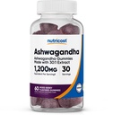 Nutricost Ashwagandha Gummies 1200mg Äquivalent Per Serving (Mixed Berry Flavor), 60 Gummie, 30 Servierungen