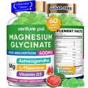 60 Tage Versorgung Magnesium Glycinate 400mg Gummi mit Ashwagandha, L-Theanin, CoQ10, Vitamin D3 & B6, Sugar Free Magnesium Gummi für Erwachsene & Kinder, Stress Relief, Schlaf &amp; ruhig, Vegan, Glutenfrei