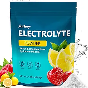 Airboy Elektrolyte Pulver Kein Zucker, Keto Elektrolyt-Mischung, 1000 mg Kalium, Low-Natrium, Zitronen Himbeer Flavor Hydration Getränke-Ergänzung für Dehydratation Relief und Rehydrierung, 32Servings