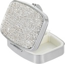 Pocket Pharmacy Bling 2 Compartment Medizin Organizer Kleine niedliche Pille Container Reise Pille Box Fall für Purse Square Vitamin Halter für Tasche(Silber)