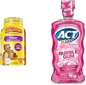 L'il Critters 90 Fiber Gummy Supplement und ACT Kinder 16.9oz Anticavity Fluorid Rinse Bundle