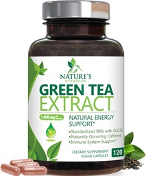 Green Tea Extract Kapseln 1000mg 98% Standardisierte EGCG - 3X Stärke für natürliche Energie - Herzunterstützung mit Polyphenolen - Gentle Caffeine - 120 Kapseln