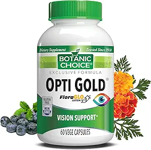 Botanische Wahl Opti Gold - Premium-Vision-Eye-Gesundheits-Ergänzung mit sechs leistungsfähigen Nährstoffen - 15 mg patentiert hochabsorbierbare FloraGlo Lutein Alpha Lipoic Acid - 60 Kapseln