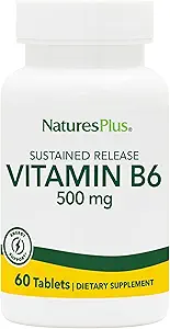 NaturesPlus Vitamin B6 (Pyridoxine HCI), Sustained Release - 500 mg, 60 vegetarische Tabletten - Energy & Metabolism Booster, Memory, Mood, Immun Support Supplement - Glutenfrei - 60 Servierungen
