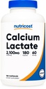Nutricost Calcium Lactate 2,100mg; 180 Kapseln - Vegan, Non-GMO und Glutenfrei, 60 Portionen