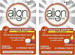 Integratore Probiotico Allineare Compresse Chewable Banana Strawberry Smoothie - 24 ct, Confezione da 2