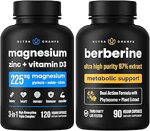 NutraChamps Complete Bone & Metabolic Support : Magnesium Zink D3 & Berberine Duo