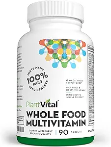 Plantvital Ganzes Lebensmittel Multivitamin - Multivitamine mit 42 Superfoods Raw Veggies und Früchte Vitamine Erde Energie Früchte und Gemüse ergänzen reine Obst- und Gemüsezusätze - 90 Tabletten