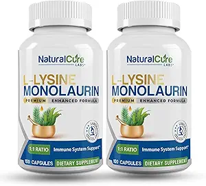 Natürliche Cure Labs L-Lysine + Monolaurin 600mg 1:1 Ratio, 2 Packung, 200 Kapseln