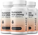 Reine Hyaluronsäure Ergänzung 250mg mit Vitamin C 50mg, 120 Vegan Kapseln - Haut Hydration für natürliches Glow, Haar, Nägel, Knochen & Gelenkgesundheit Formel