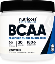 Nutricost BCAA Polvere (senza aroma, 30 Serve) - Vegetariano, Non OGM, Gluten Free, Optimal 2:1:1 Ratio