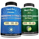 Nutrivein Premium Berberine 1200mg & Citrus Bergamotte Extrakt 1400mg Bundle - Ceylon Cinnamon & 25:1 Bergamia Extrakt - Gewichtsmanagement & Immununterstützung Plus Herzgesundheit - 120 Kapseln Jede