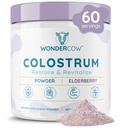 WONDERCOW Colostrum Supplement Pulver für Gut Gesundheit, Immununterstützung, Muskel Erholung & Wellness | Natürliche IgG reine ganze Bovine Colostrum Superfood, Elderberry, 60 Servierungen