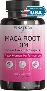 VINATURA MACA Root + DIM Kapseln für Frauen Leistung - Hormon Balance, Menopause Unterstützung Fertilität, Frauen Beilage, 60 Vegan Kapseln