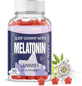 Melatonin Gummies 1mg für Kinder (Sugar-Free) - Schlafgummis mit Vitamin B6 und Passionflower für Fall Asleep Faster, Vegan, Non-GMO, Erdbeer Flavored 90 Count