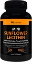 ML Naturals Mini Sunflower Lecithin 1000 mg 120 Softgels, leicht zu schwalben, unterstützt Gehirngesundheit. Nicht-GVO, NSF-zertifiziert und cGMP-konform