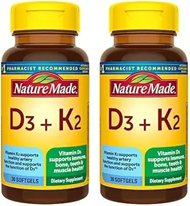 Nature Made Vitamin D3 K2 Supplement, 5000 IU (125 mcg) Vitamin D für Knochen, Zähne, Muskel- und Immununterstützung, 30 D3 und K2 Softgele, 30 Tage Versorgung