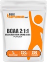 BulkSupplements.com BCAA 2:1 Pulver - Verzweigte Kette Aminosäuren, BCAAs Amino Acids Powder - Unflavored & Glutenfrei, 1g pro Servierung, 250g (8.8 oz) (Pack von 1)