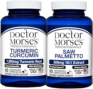 Doctor Morse's Turmeric Curcumin 1950mg & Saw Palmetto 5000mg Bundle - Joint Support, Prostate Health und Gesamt-Wellness mit BioPerine & Potent Extract, FDA-Registered, NSF-Certified 90 Capsules