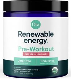 Ora Organic Natural Pre Workout Powder - Raspberry Lemonade Flavor- Bietet Jitter Free Energy, Focus, Hydration, & Endurance - Vegan, Certified Organic, Soy, Dairy, & Gluten Free, 20 Portionen