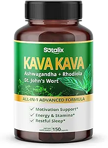 Sotalix Kava Kava Ergänzung mit Ashwagandha Rhodiola St. John's Wort für Stimmung, Energie & Calming Unterstützung - USA Made & Tested (150 Count (Pack von 1))
