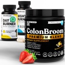 ColonBroom Premium Psyllium Husk Pulver, Colon Broom Colon Cleanser Faserergänzung für Bloating Relief & Gut Gesundheit + Tag & Nacht Burner Ergänzungen, Gewicht Management Pillen (60 Servietten), 3 Artikel