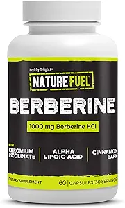 Healthy Delights Nature Fuel Berberine Capsules, Berberine Supplement, mit Berberine HCl, Chromium Picolinate, Alpha Lipoic Acid und Cinnamon Bark, 60 Count, 30 Servietten