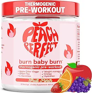 Peach Perfect Burn Baby Burn Pre Workout Pulver für Frauen, Obst-Punch, für Energie, mit Elektrolyten, Apfel Apfelessig, Natürliche Koffein Grüner Tee, & L Carnitin, Energy Drink Powder, 30 Portionen