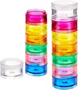 Deke Home - Stackable Pill Organizer (2 Pack), 7 Tage Wöchentliche Pillen Box Tower mit Twist Lock Compartments, BPA-frei, Reisemedizin Halter & Vitamin Dispenser, Compact & Portable Case, Rainbow Colored