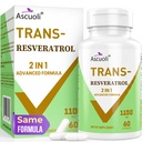 99% Ultra Purity Trans-Resveratrol 1100mg, 3-in-1 Advanced Formula Organic Resveratrol Supplement, Max Antioxidant, Anti-Aging, Hautgesundheit, Zellreparatur, Boost NAD+, Immune & Energy, 60 Caps
