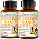 Glucosamin Chondroitin MSM mit hydrolysierten Collagen Peptiden - Joint Support Supplement mit Quercetin, Bromelain & Boswellia Extract - Collagen Pillen für Haarhautnägel - FSA Eligible 2 Pack